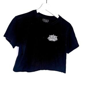 Miken Flow Black Lotus Graphic Crop Top Positive Life Good Vibes Small